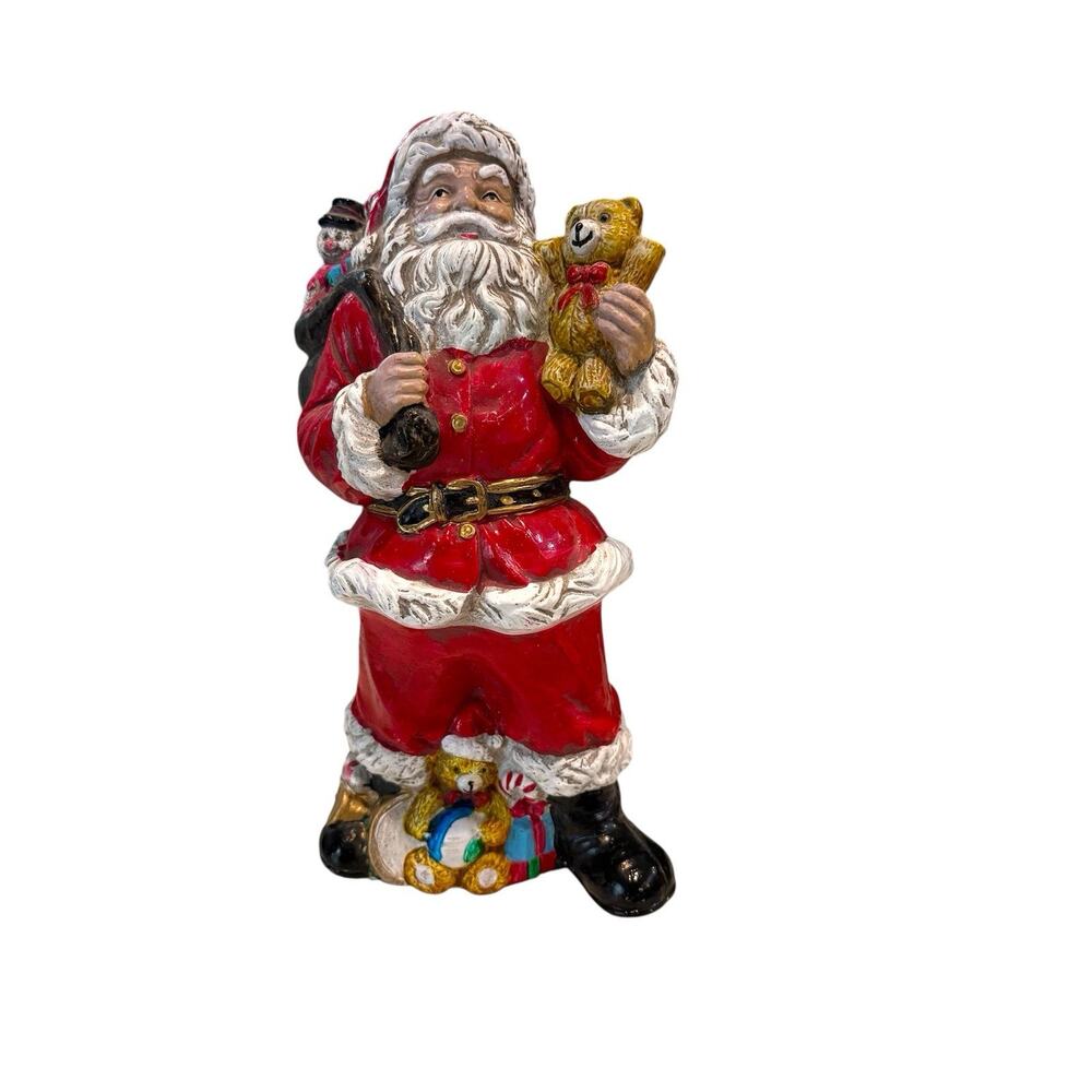 Vintage Santa Hard Plastic 9.5" Christmas Figure Toy Bag Teddy Bears Classic EUC